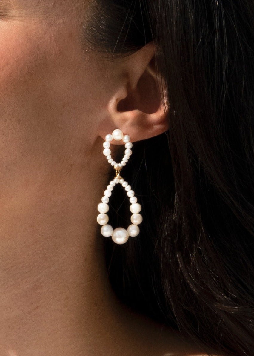 Double pearl Infinity hoop earrings