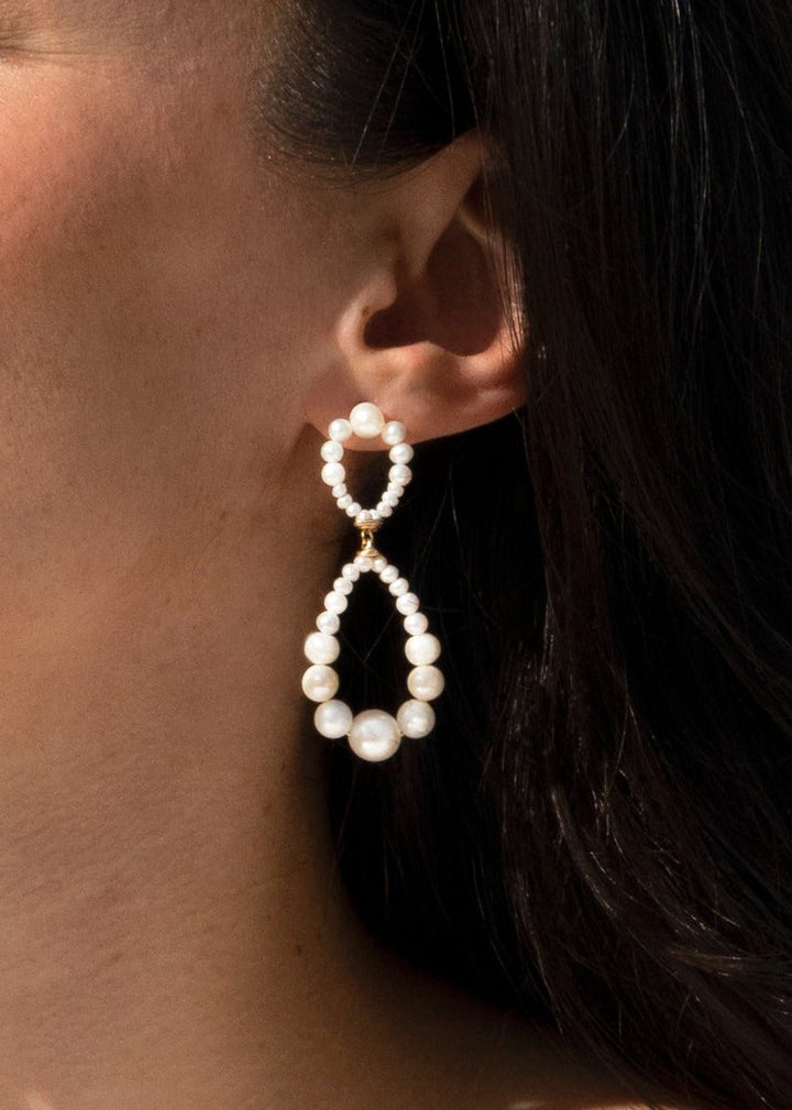 Double pearl Infinity hoop earrings
