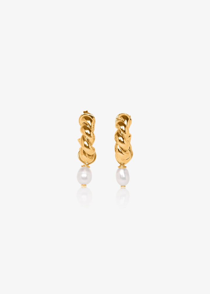 Lush patterned gold-filled earrings with tear drop pearls