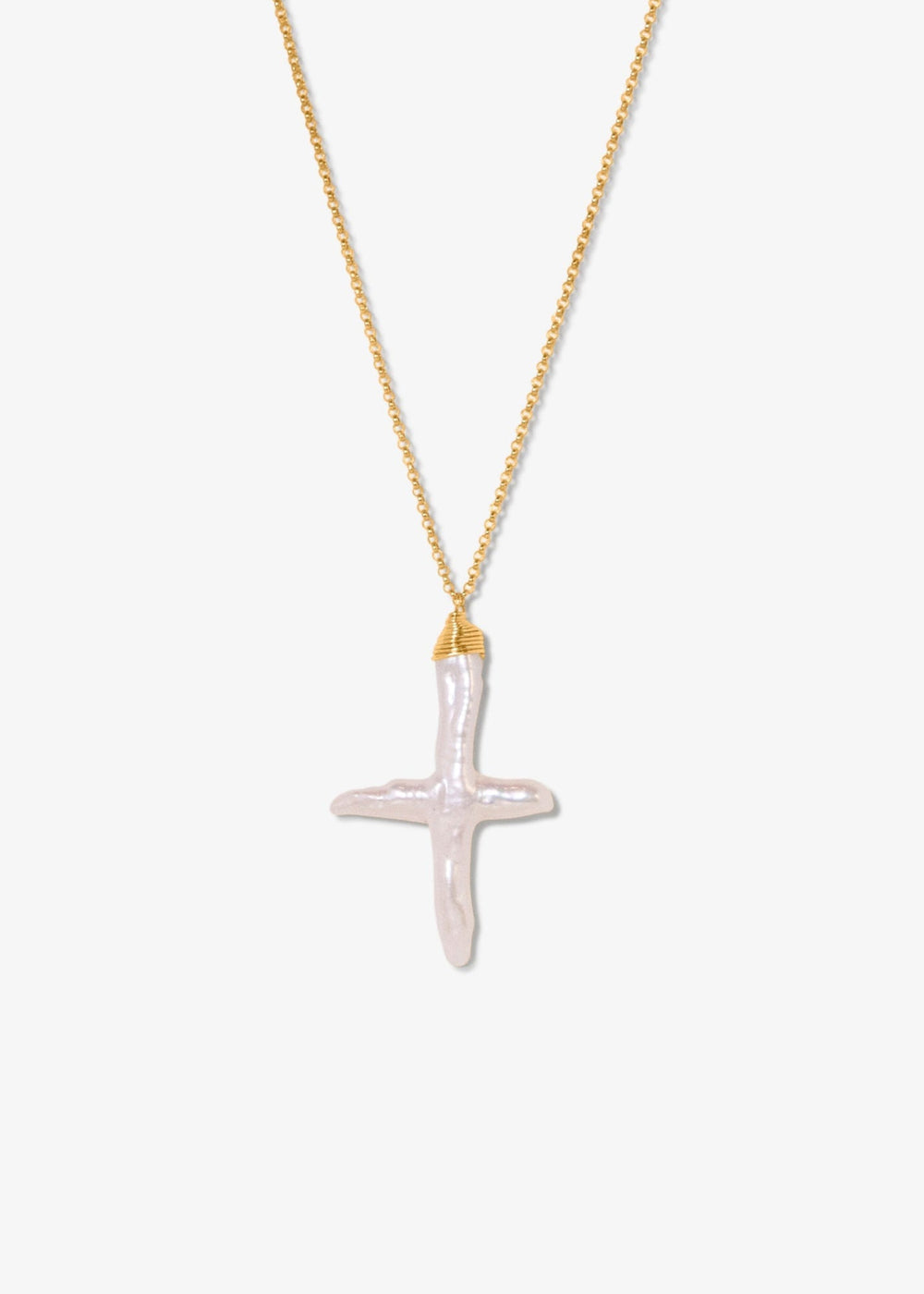 Gold-filled delicate necklace with a baroque cross pearl pendant