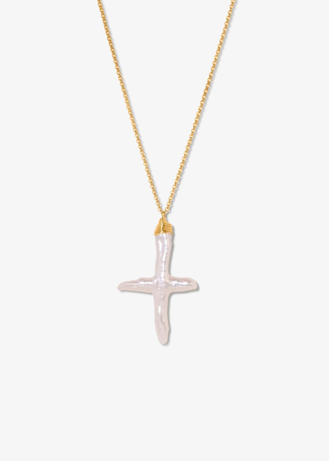 Gold-filled delicate necklace with a baroque cross pearl pendant