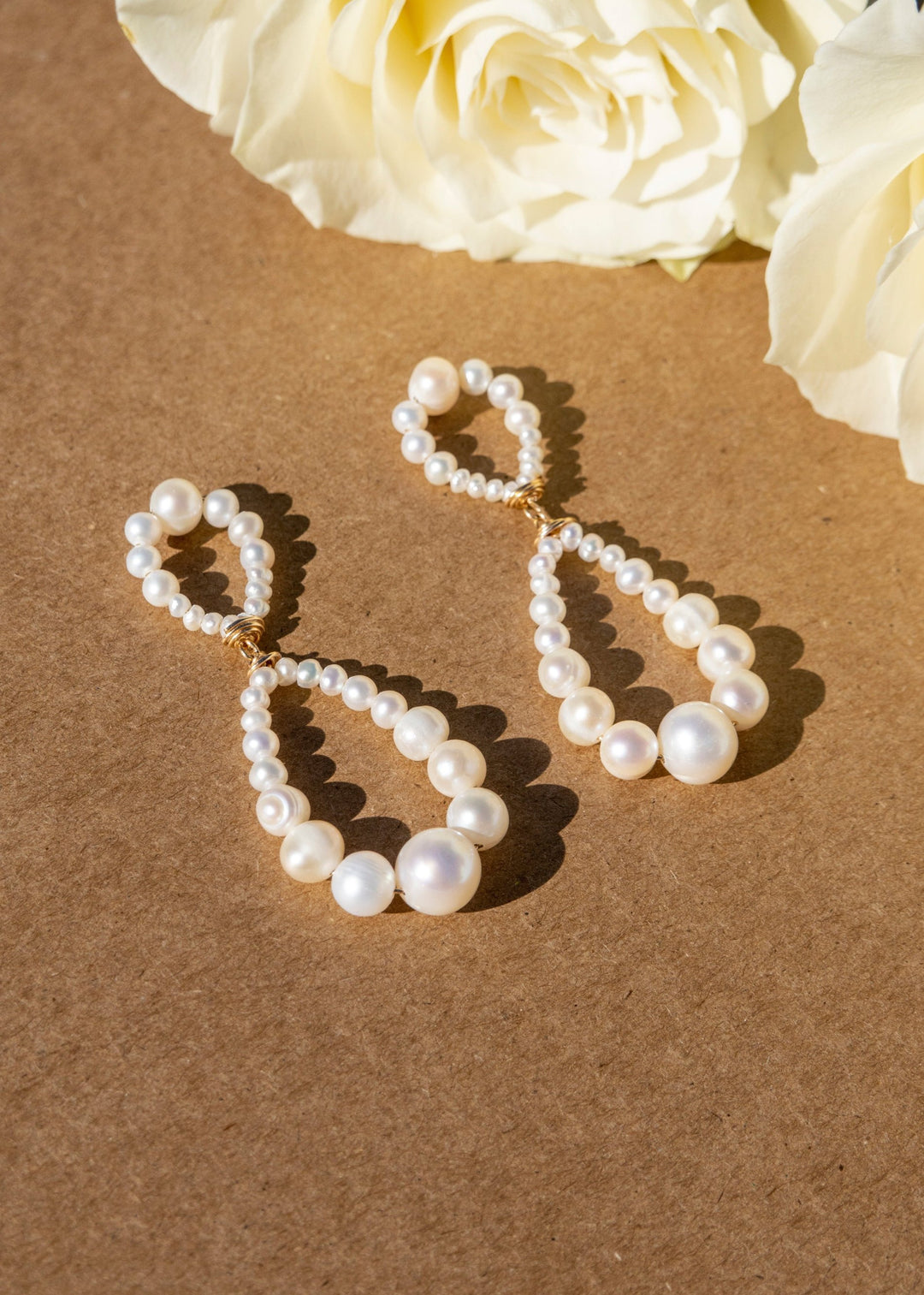 Double pearl Infinity hoop earrings