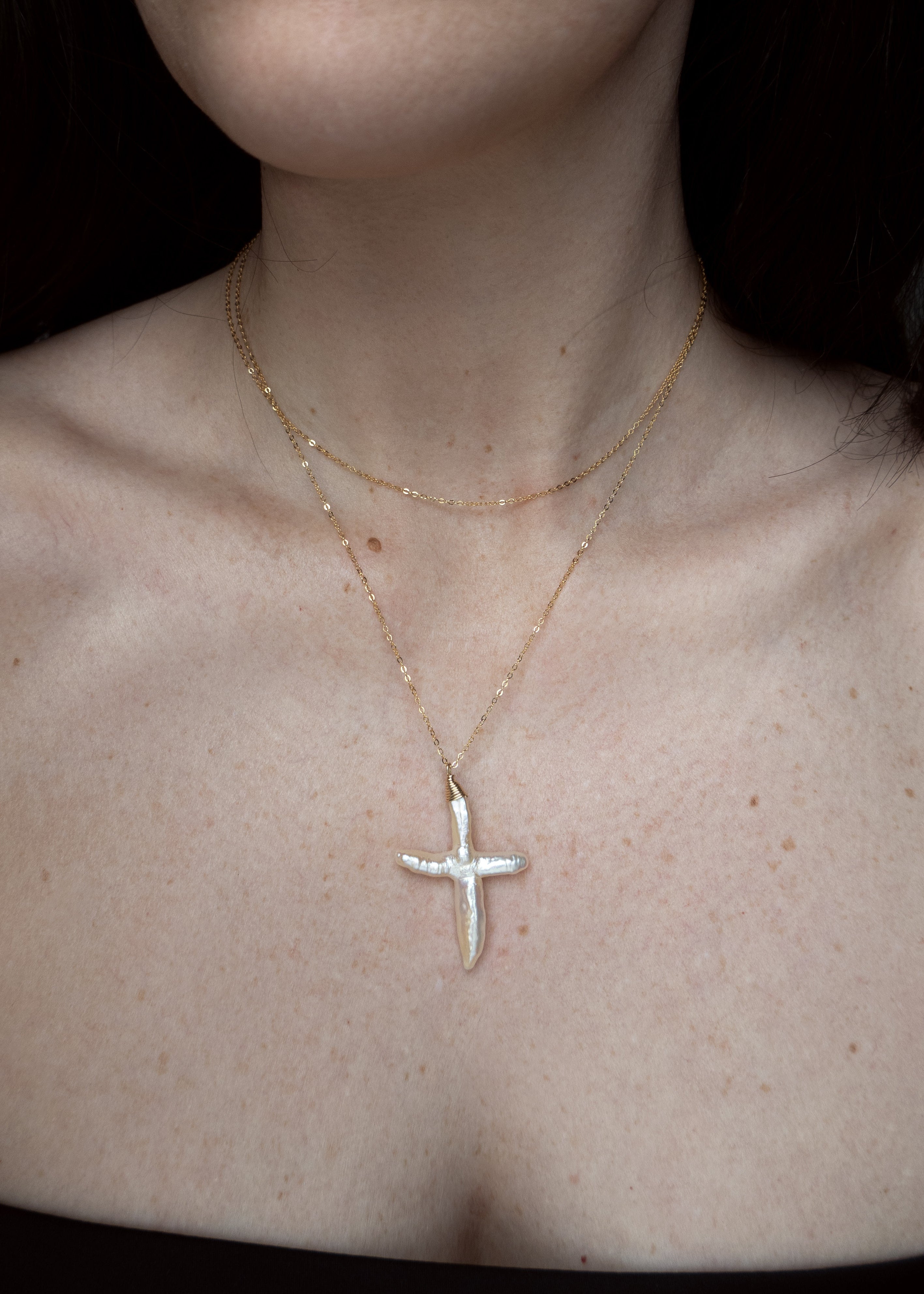 14K Gloria Pearl Cross - | Adorn Pili | Pearl Statement Jewelry