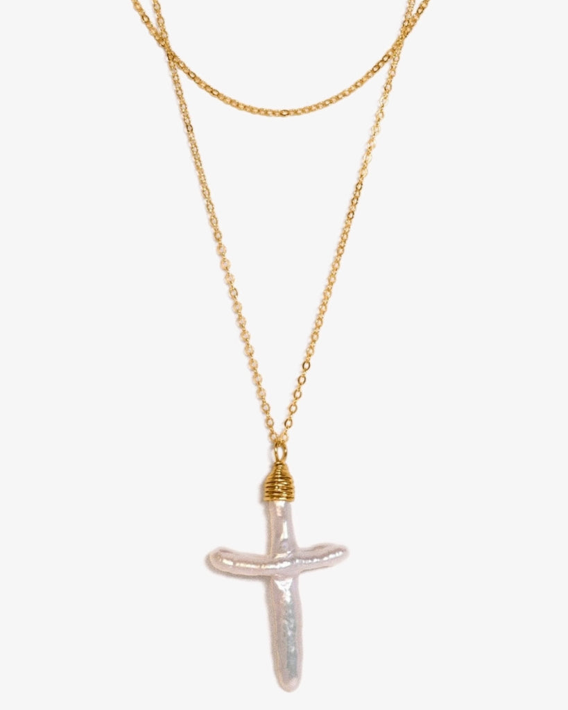 Gloria Pearl Cross - | Adorn Pili | Pearl Statement Jewelry