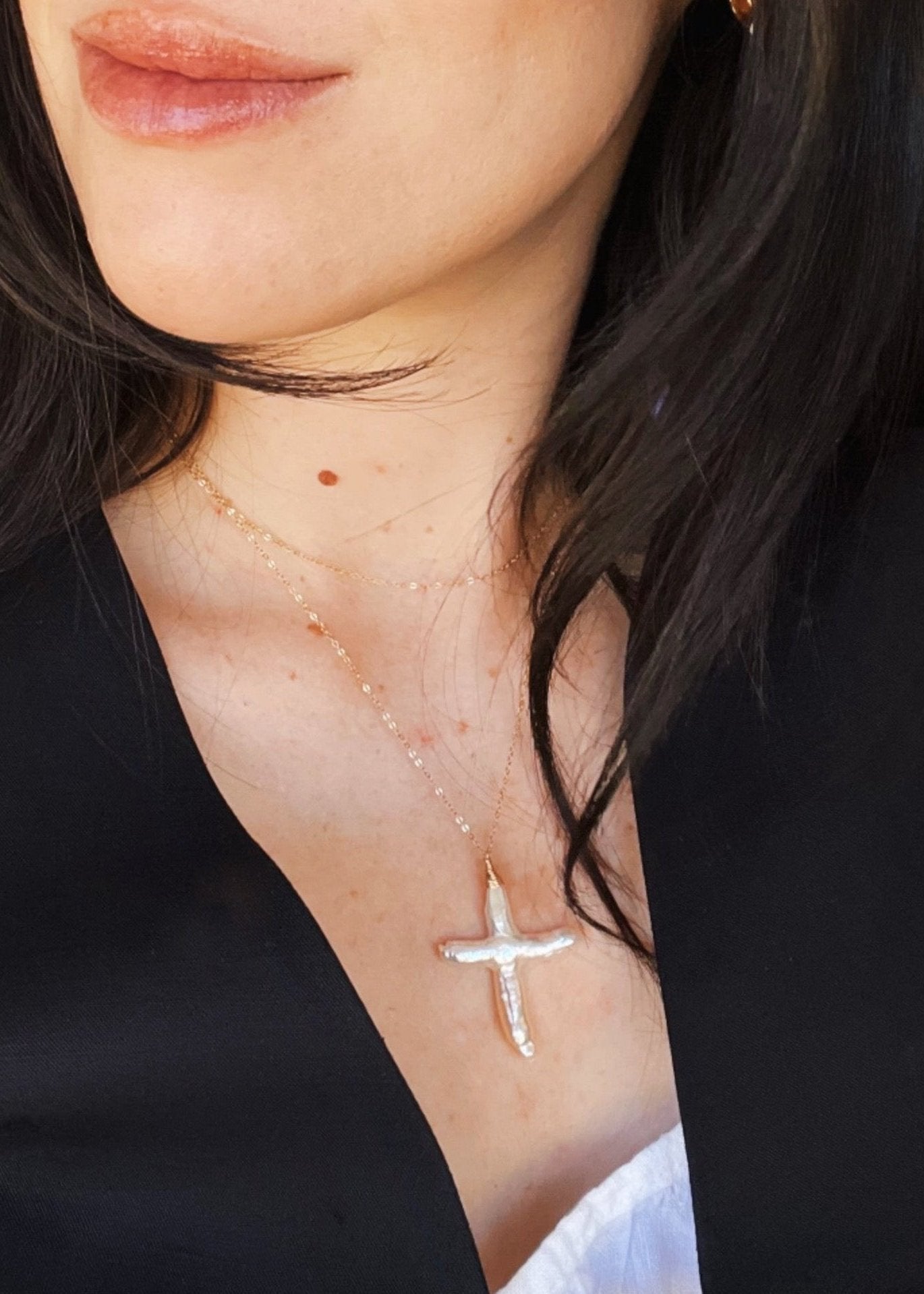 14K Gloria Pearl Cross - | Adorn Pili | Pearl Statement Jewelry