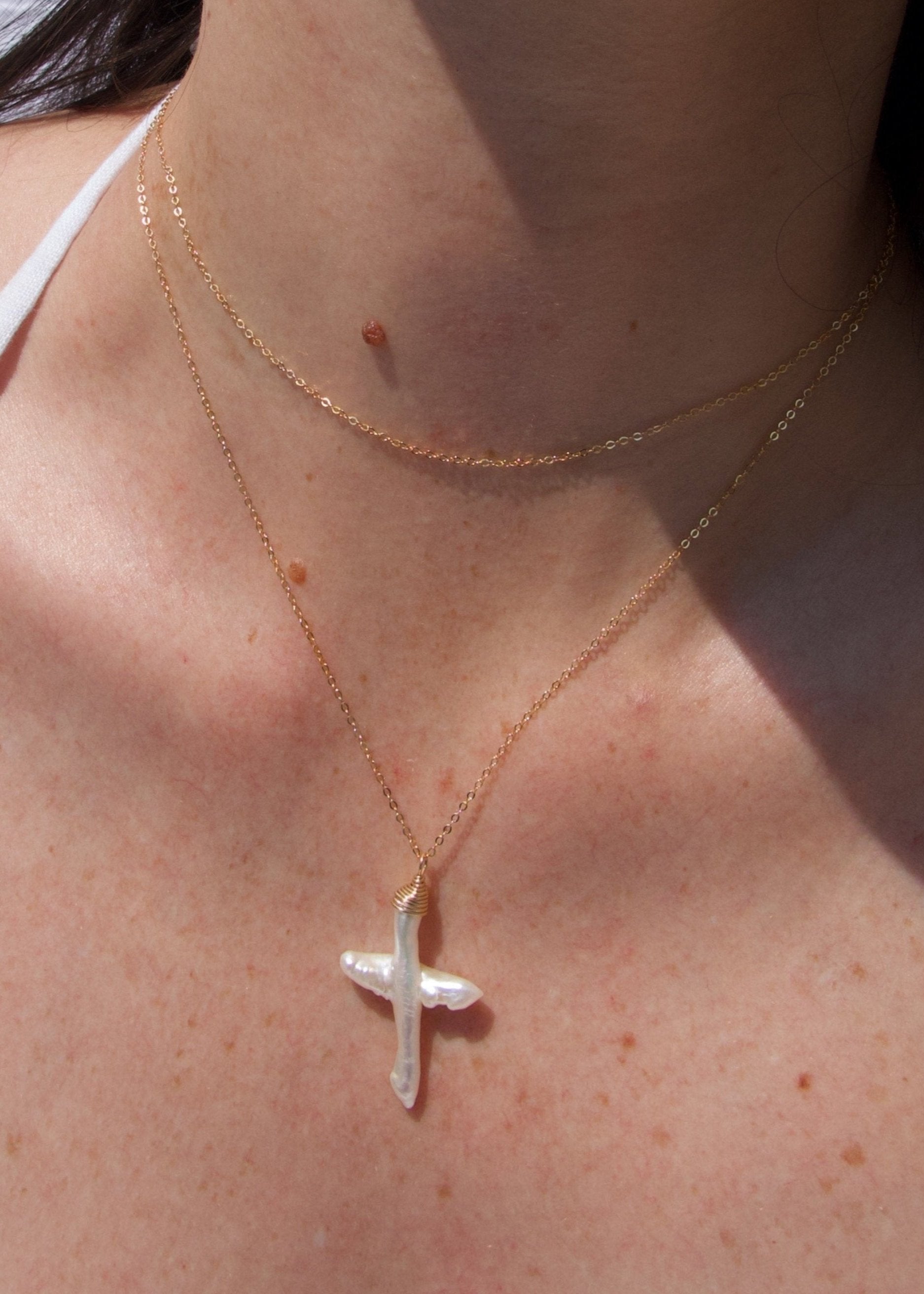 14K Gloria Pearl Cross - | Adorn Pili | Pearl Statement Jewelry