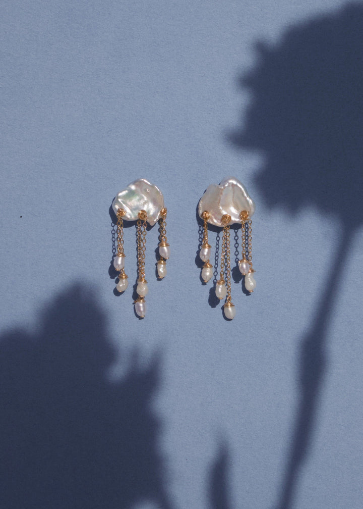 14K Thunderstorm - Rain or shine these earrings are sure to dazzle! 14K Solid Gold Tarnish-Resistant & Hypoallergenic AAA Grade Genuine Freshwater Pearls Handmade in NJ/NY Earring Length: 1.5" Please note - Freshwater Pearls & Gemstones are all natural an