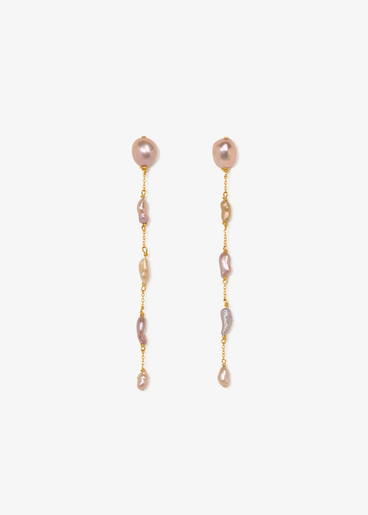 Gold-Filled earrings with 5 small mauve baroque pearls