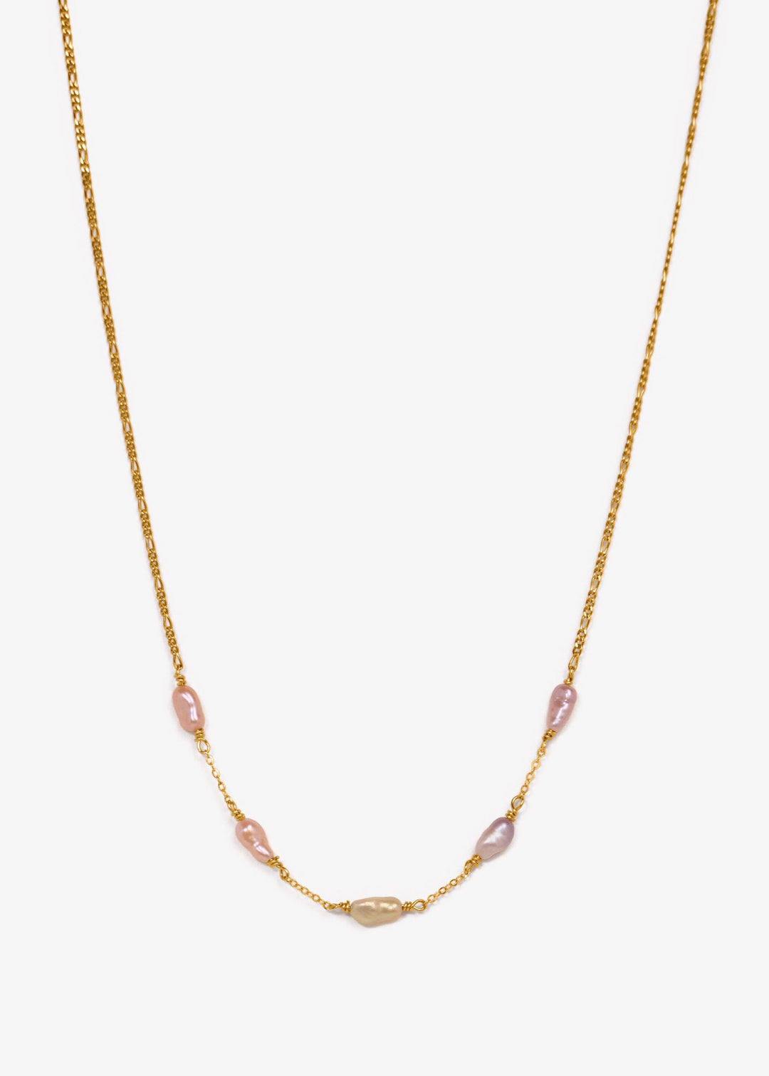 Gold-Filled necklace with 5 small mauve baroque pearls