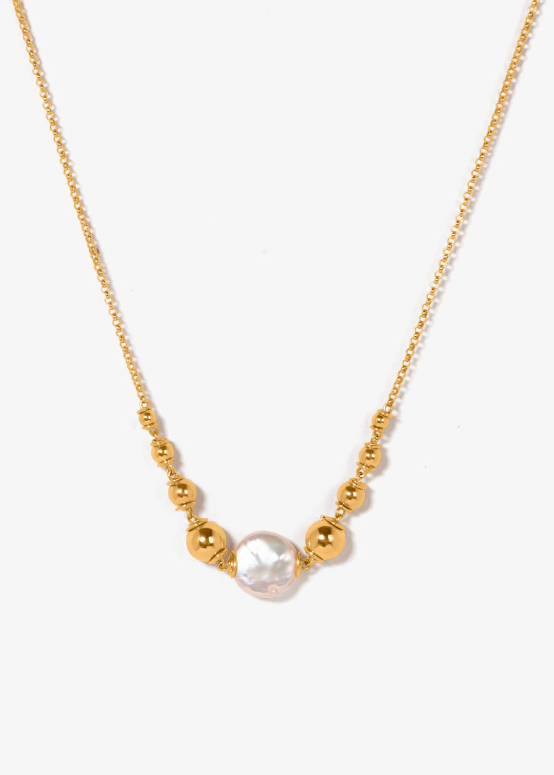 Gold-Filled necklace with gold beads and white pearl pendant