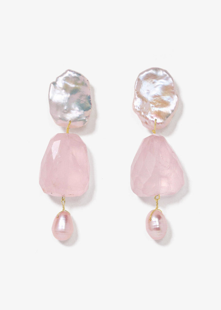 Gold-Filled drop earrings with pearl and rose quartz