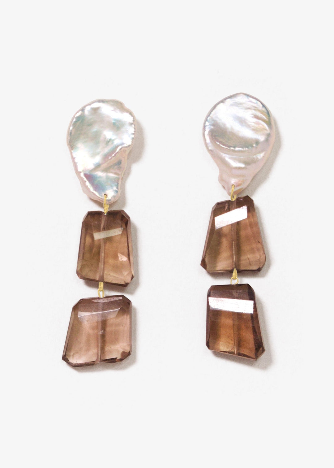 Gold-Filled drop earrings with pearl and smoky quartz 