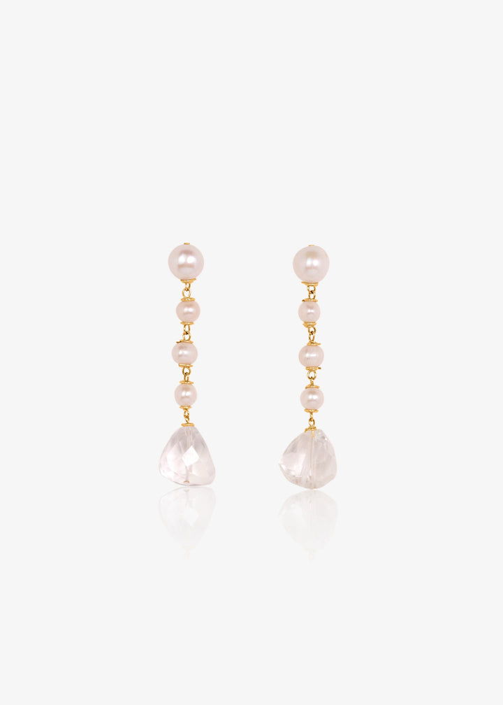 Gold-Filled earrings with classic pearls and crystal quartz