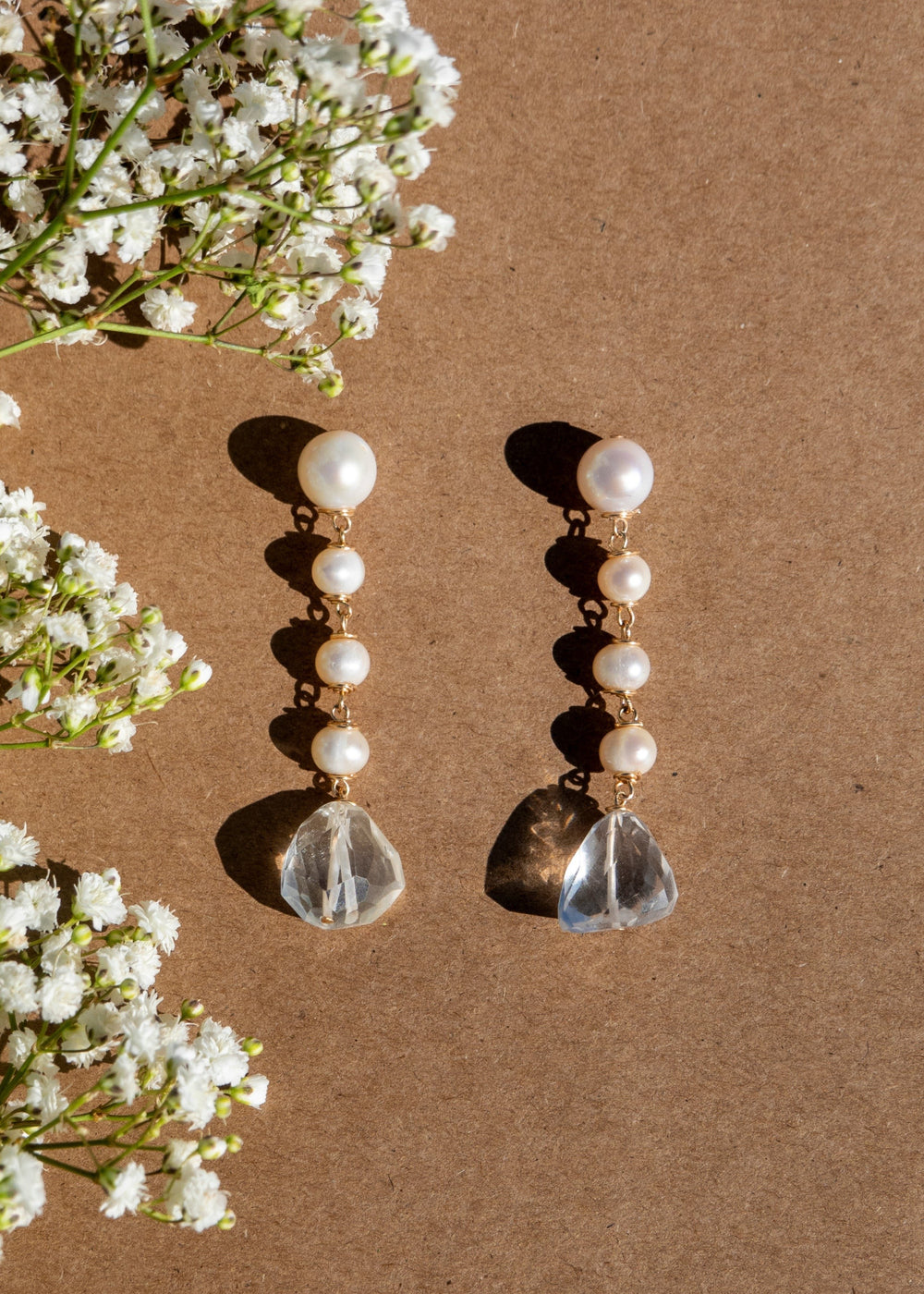 Gold-Filled earrings with classic pearls and crystal quartz