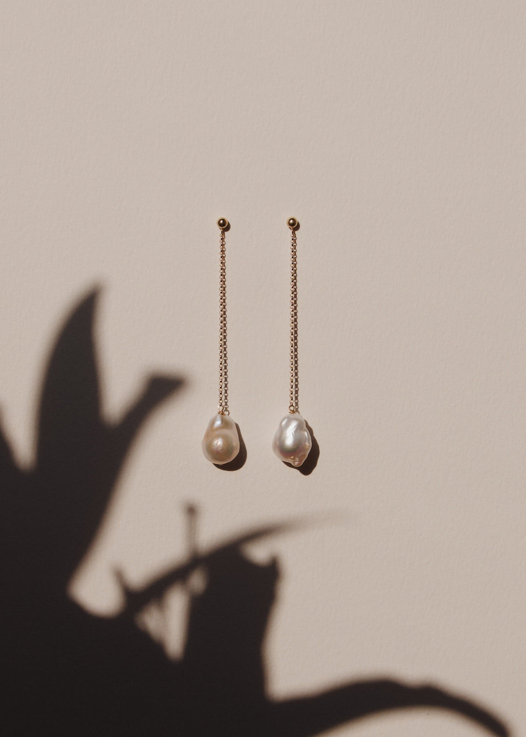 Baroque pearl drop earrings with gold chain and post