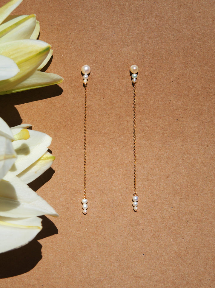 Gold-Filled tear drop earrings with pearls on both end