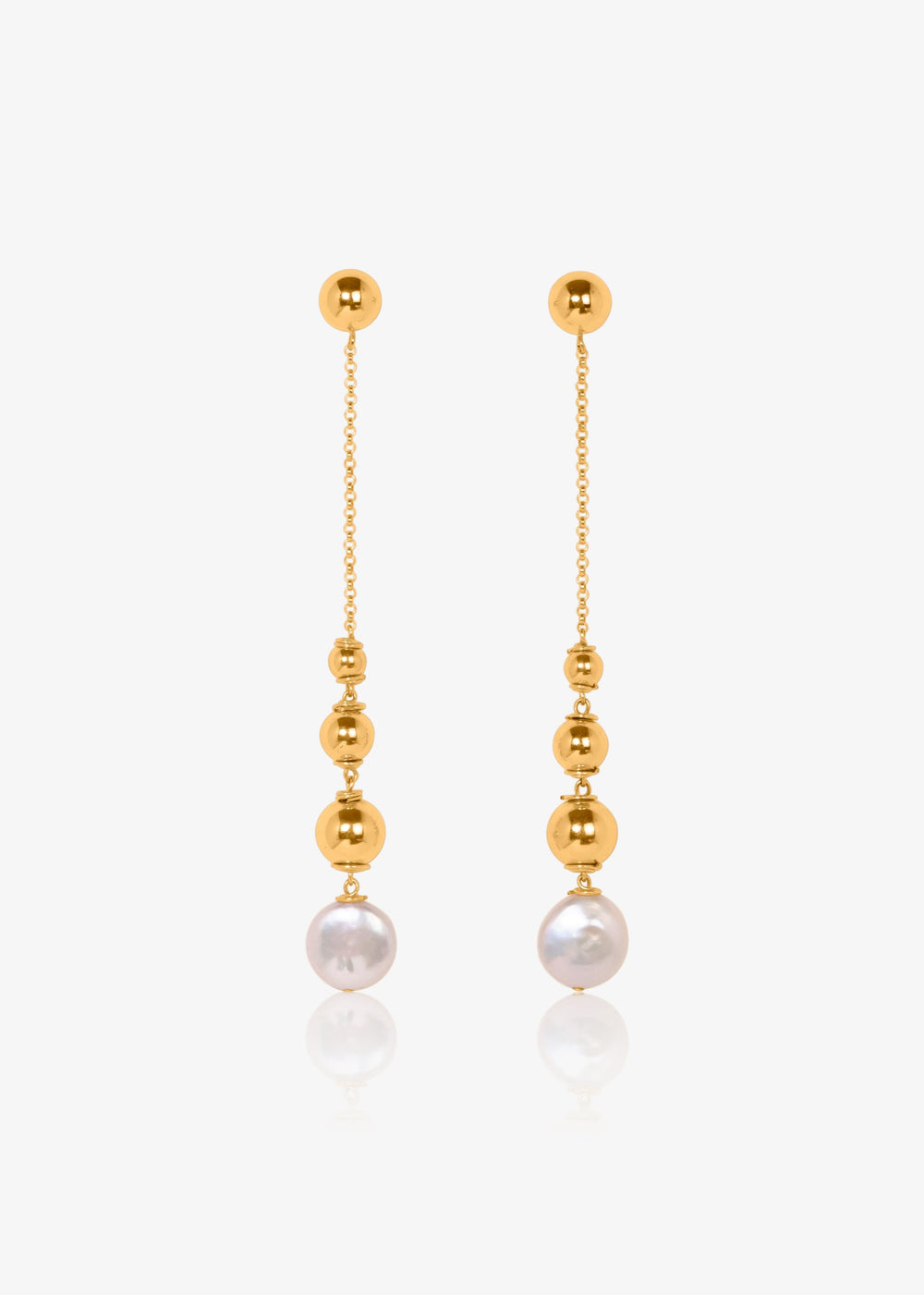 Gold-Filled earrings featuring shiny gold beads and a gemstone