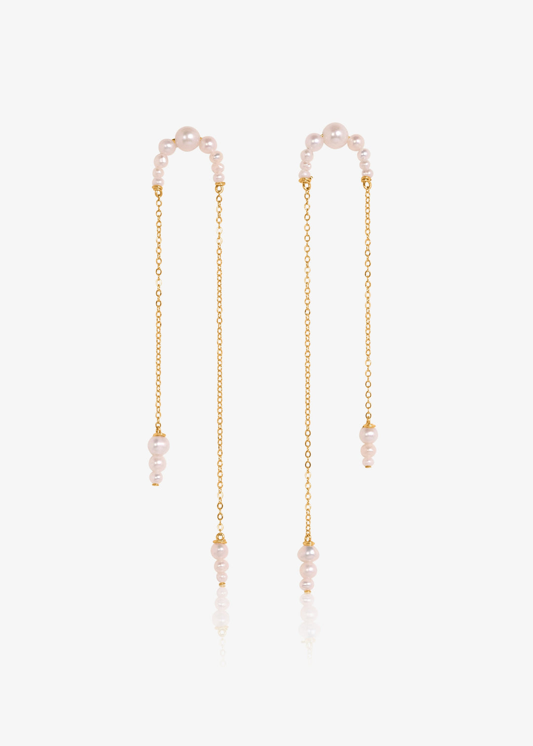 Gold-Filled asymmetrical chain earrings adorned with pearls