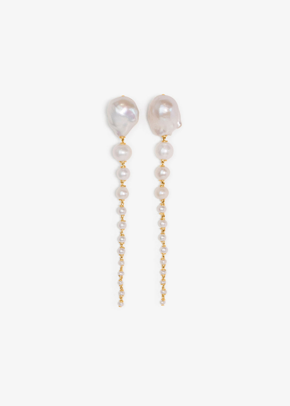 Azalea Petite - A more delicate take on a dramatic favorite. This petite version features baroque white pearls that taper into fine white seed pearls, creating a softer silhouette that still catches the eye. Refined and romantic, with just enough edge to
