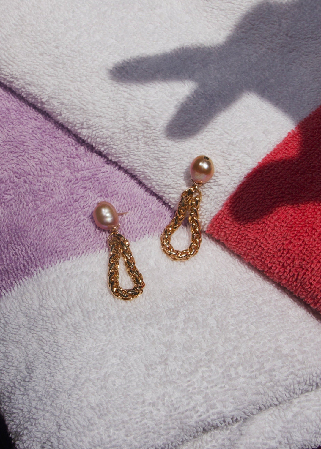 Mauve baroque pearl earrings with gold-filled chain