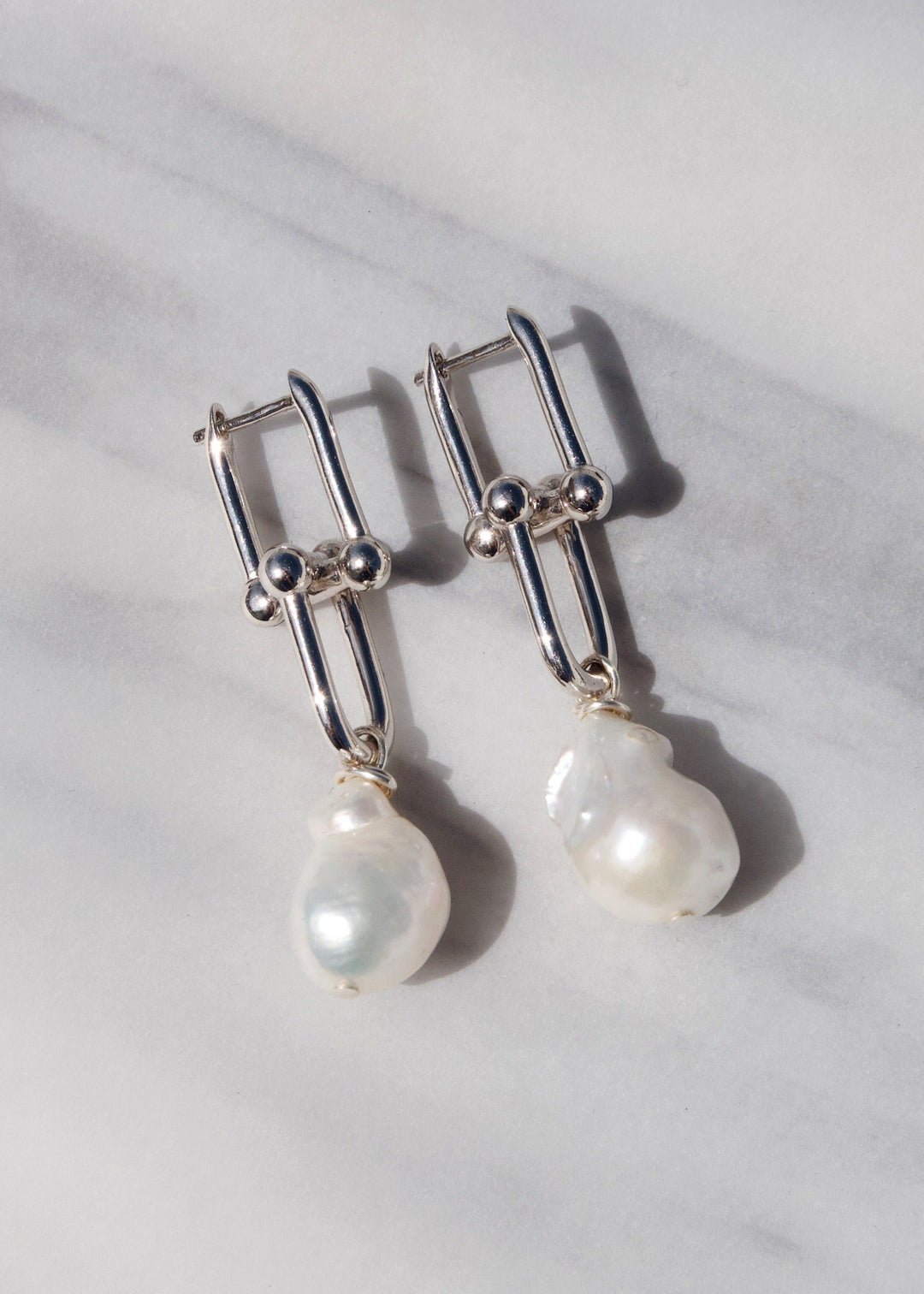 Sterling silver hoops with baroque pearls