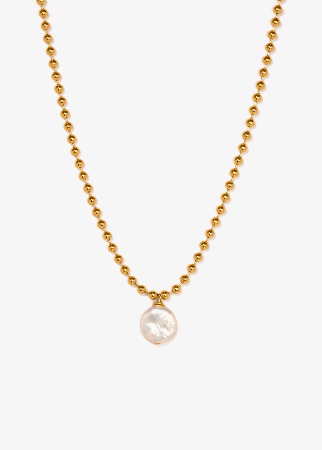 Elegant necklace adorned with gold beads and coin pearl pendant