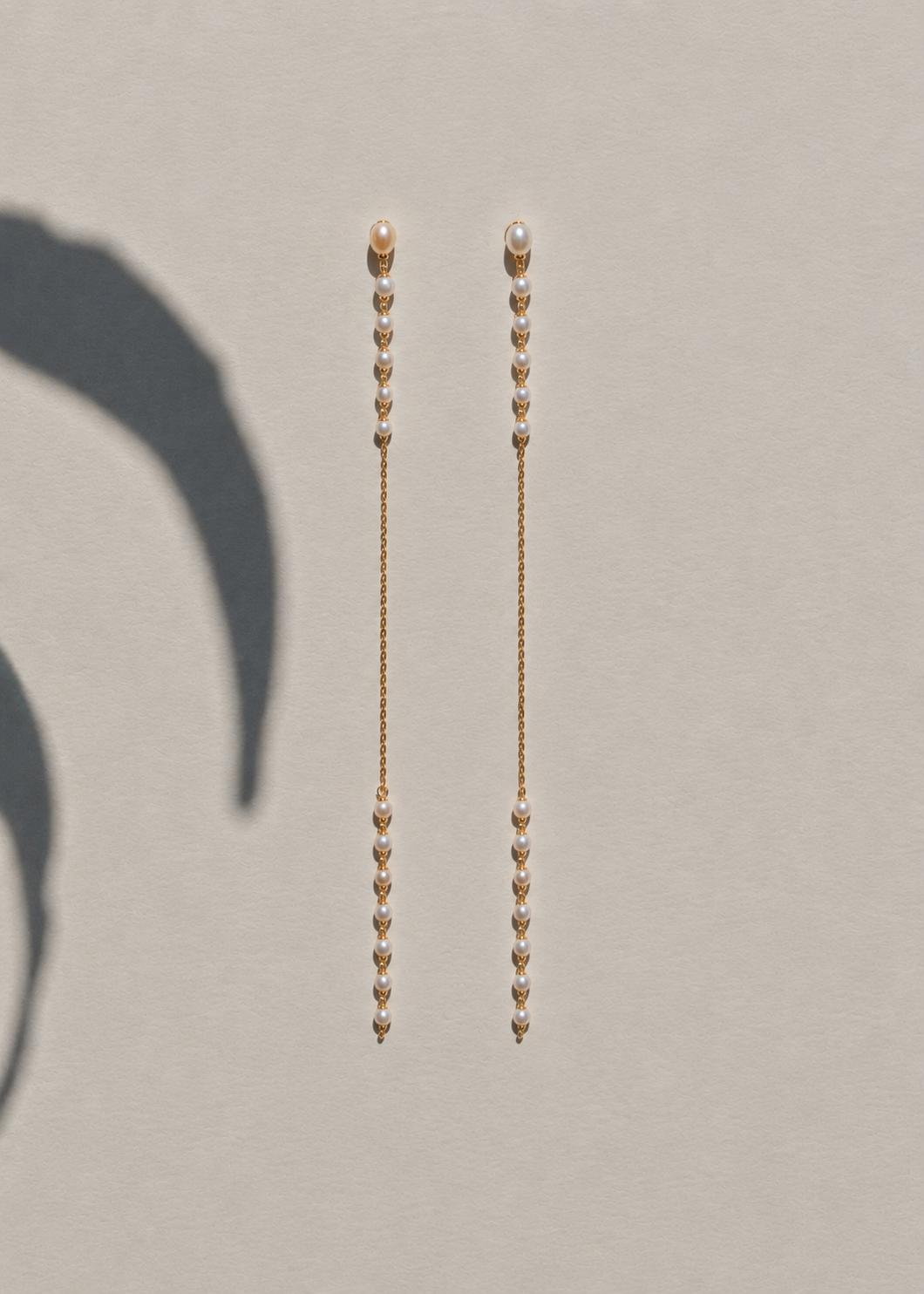 Posy earrings on a beige surface with plant shadow
