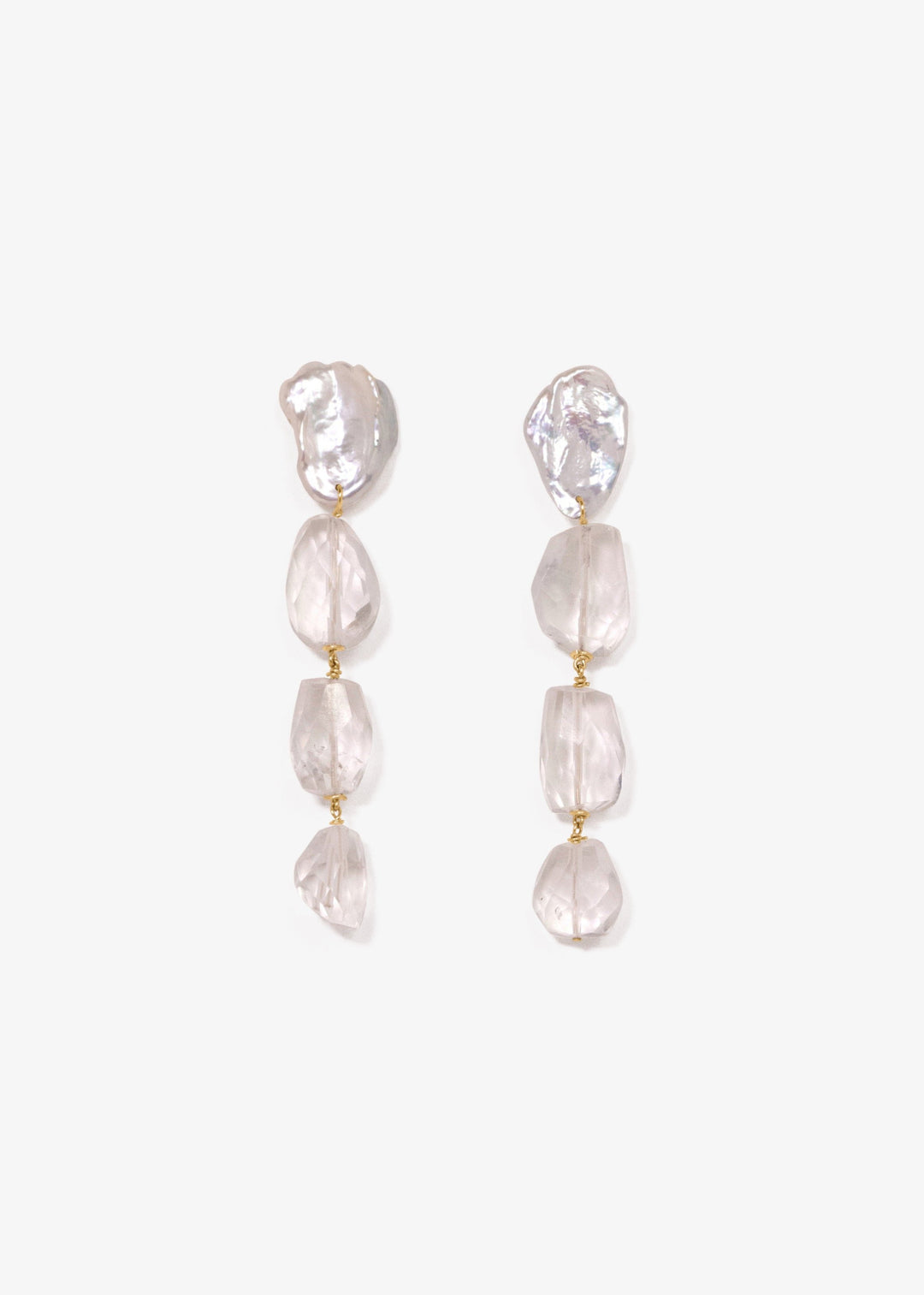 Gold-Filled teardrop crystal quartz earrings with keshi pearl