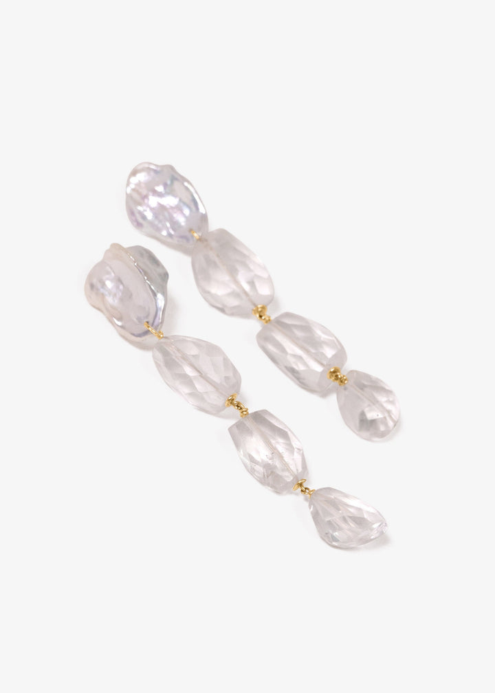 Gold-Filled teardrop crystal quartz earrings with keshi pearl