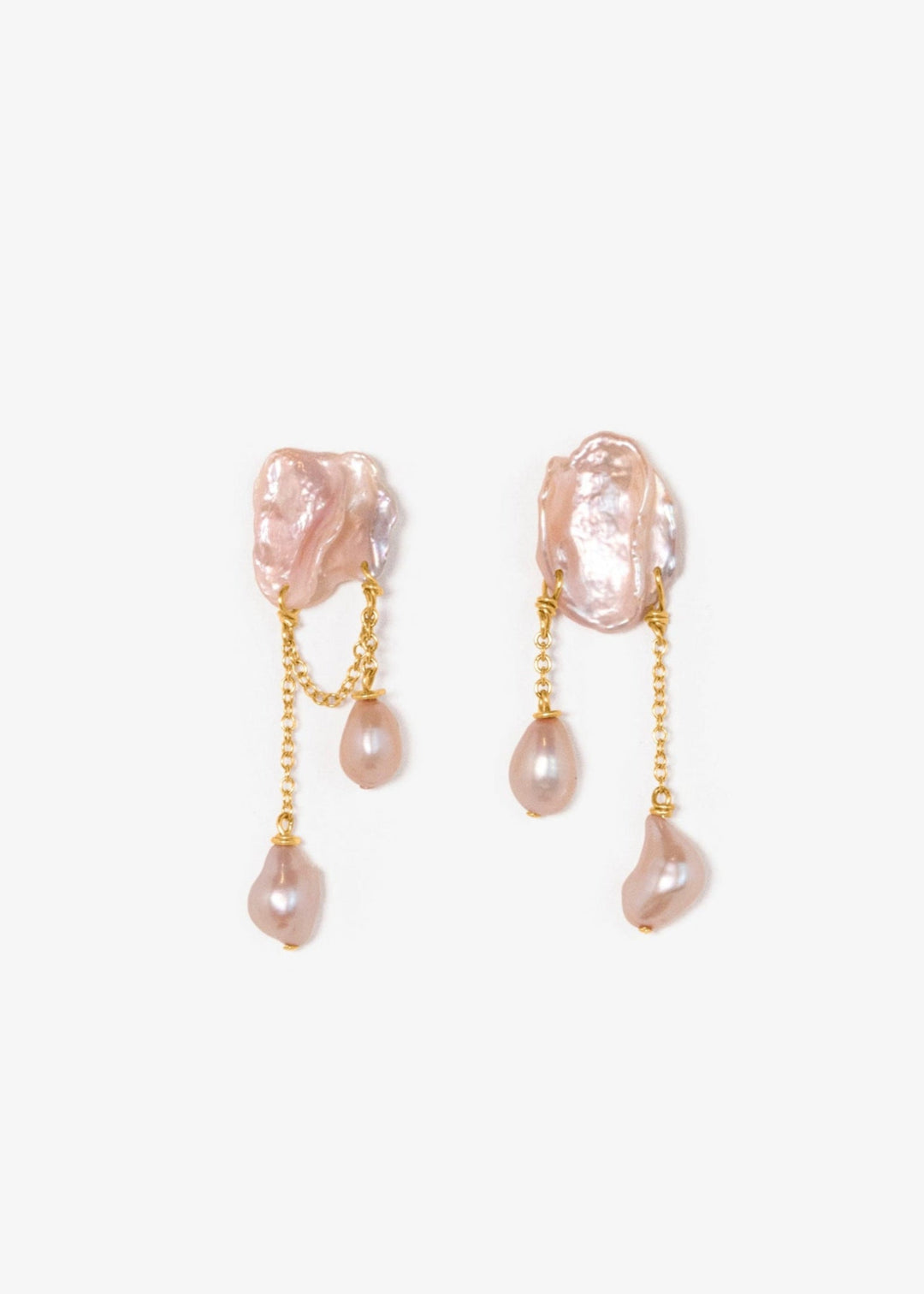 Solid gold earrings with keshi and baroque pearls