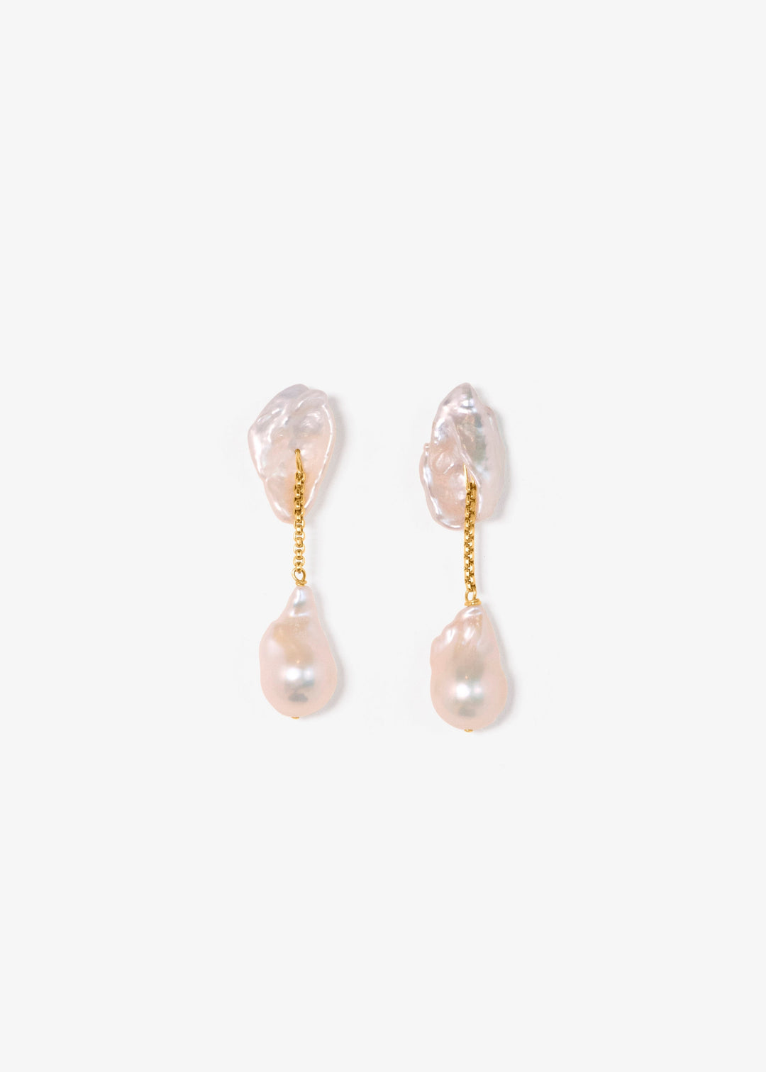 Solid gold earrings with large baroque and keshi pearls