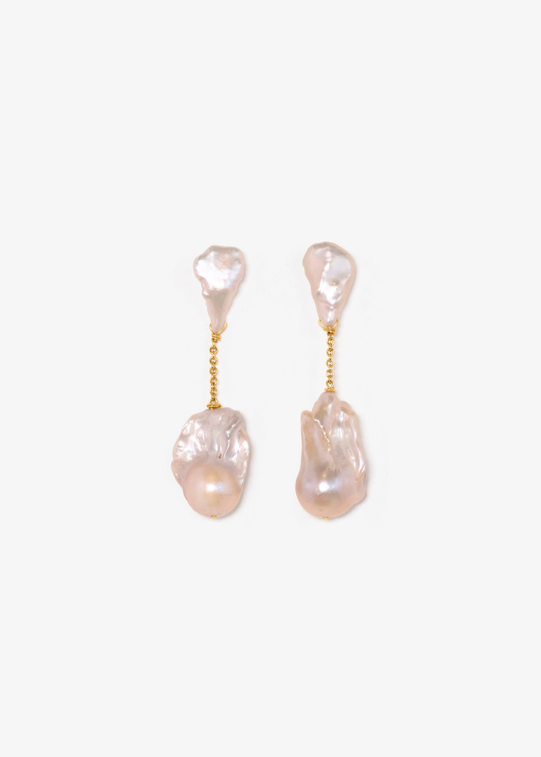 Solid gold earrings with baroque and keshi pearls