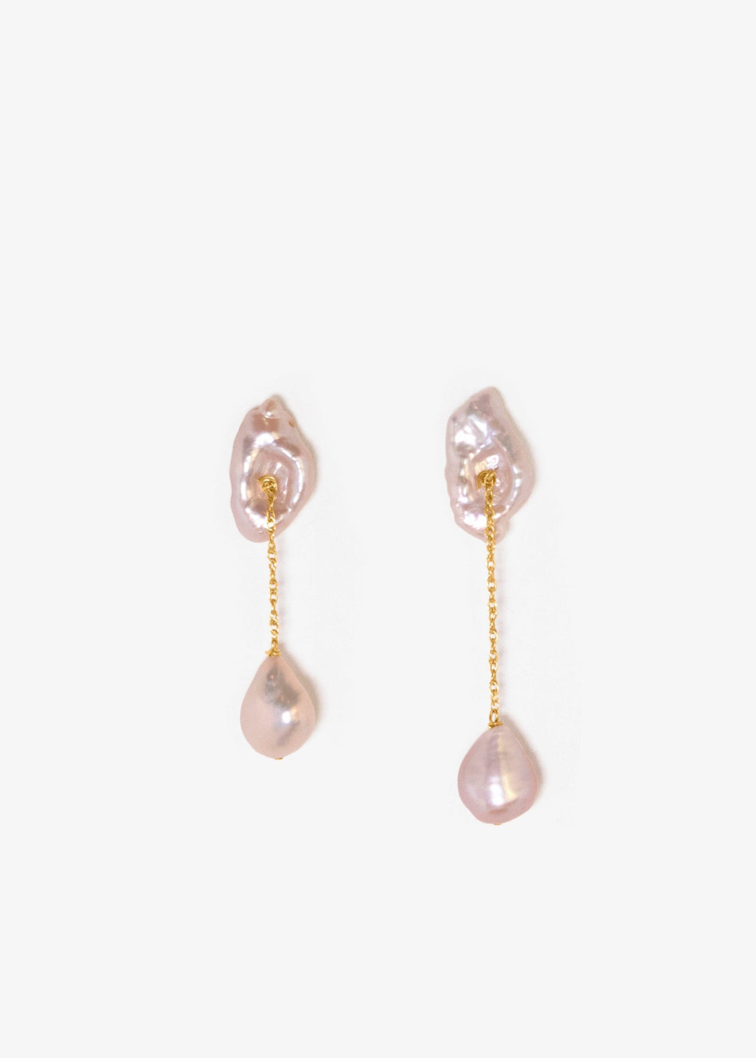 Solid gold earrings with keshi pearls and dangling baroque pearls