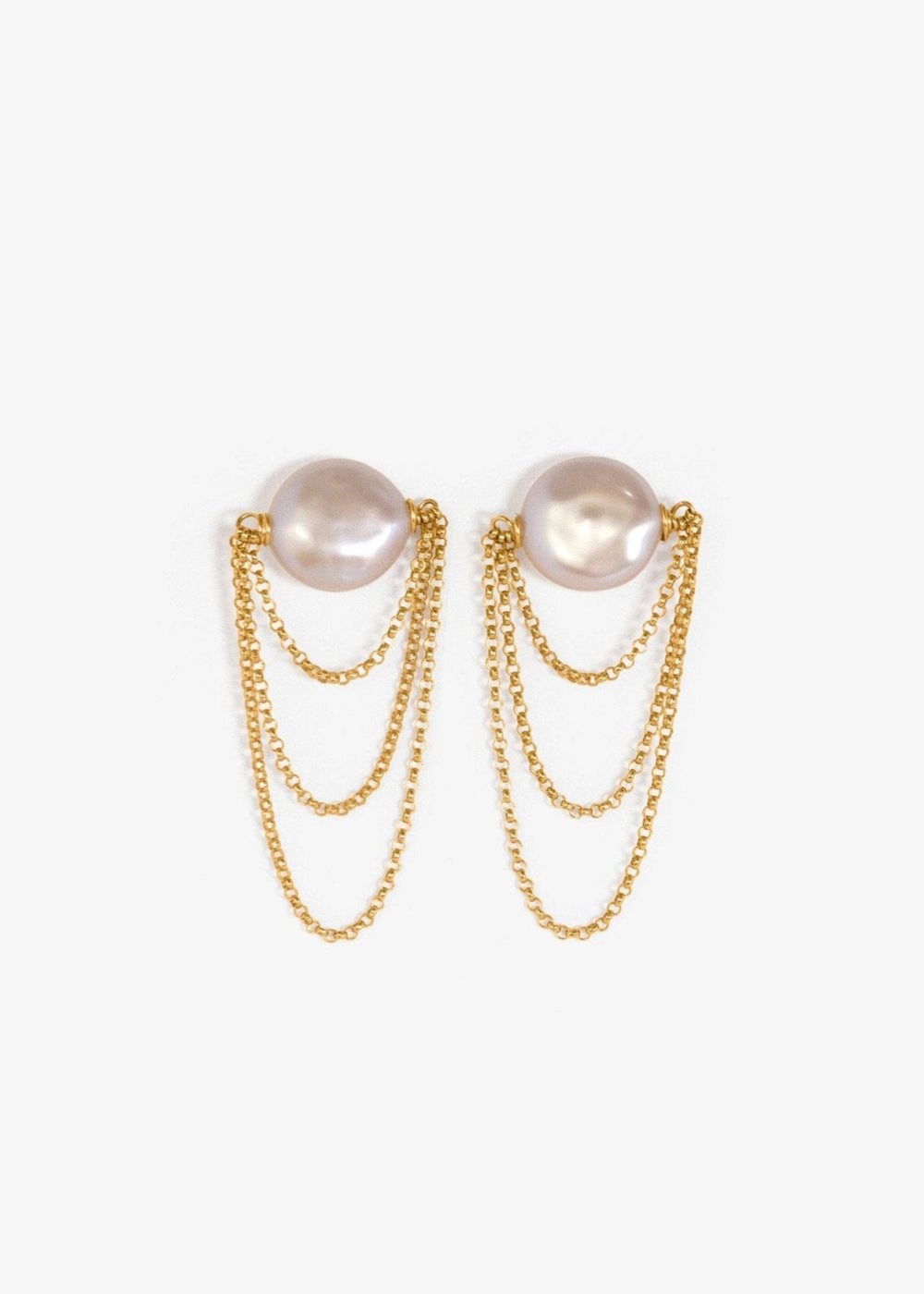 Three layered gold-filled chain earrings with white pearls