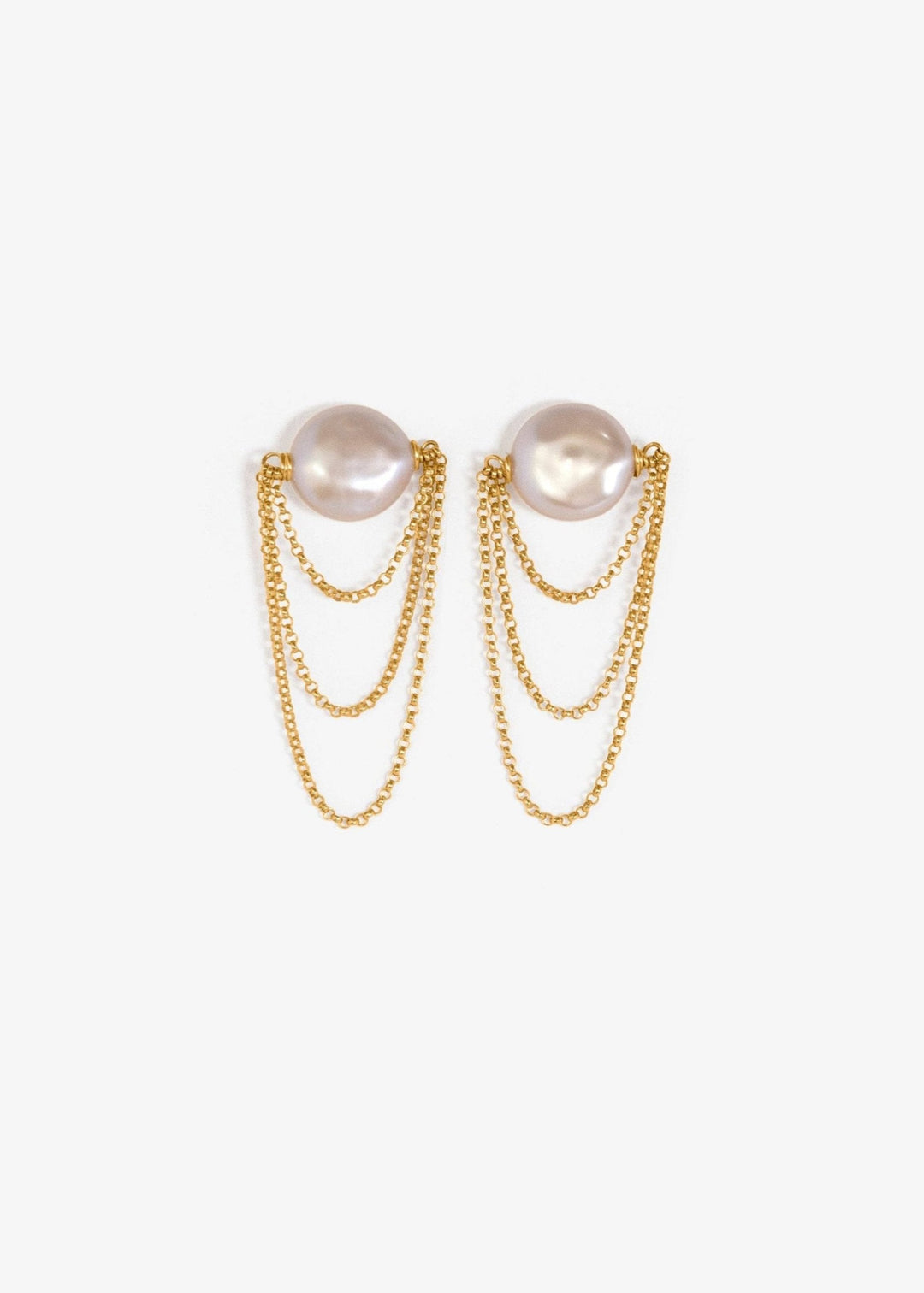 Three layered gold-filled chain earrings with white pearls