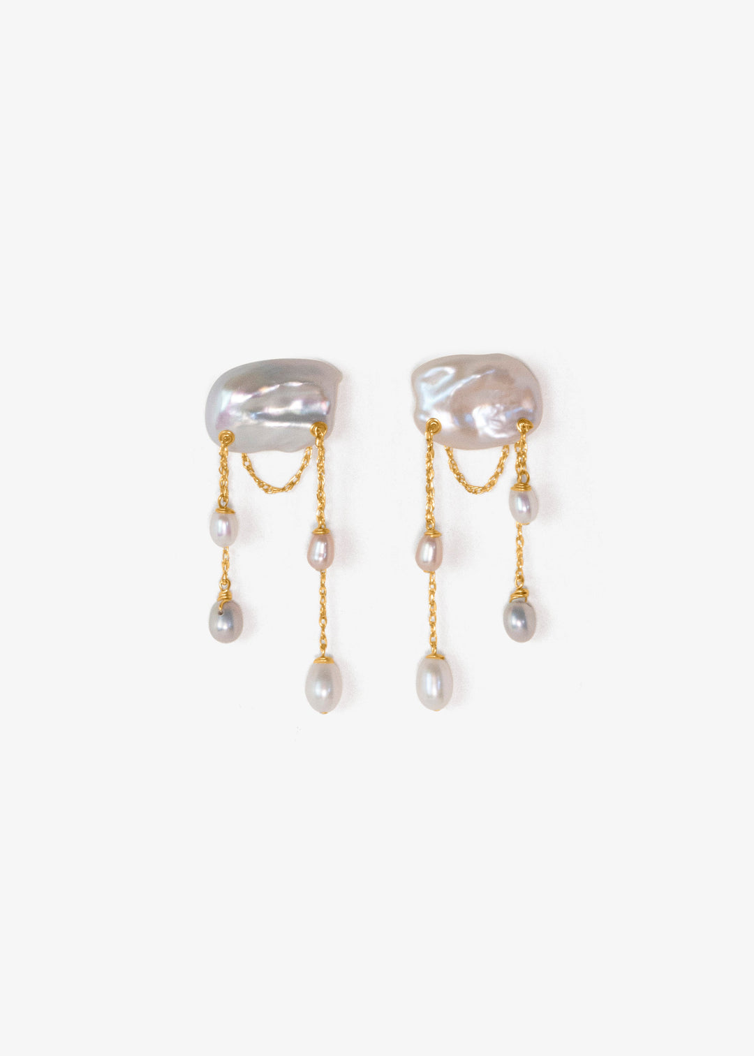 Dove earrings, ombré keshi pearls with gold rope chains and teardrop pearl drops