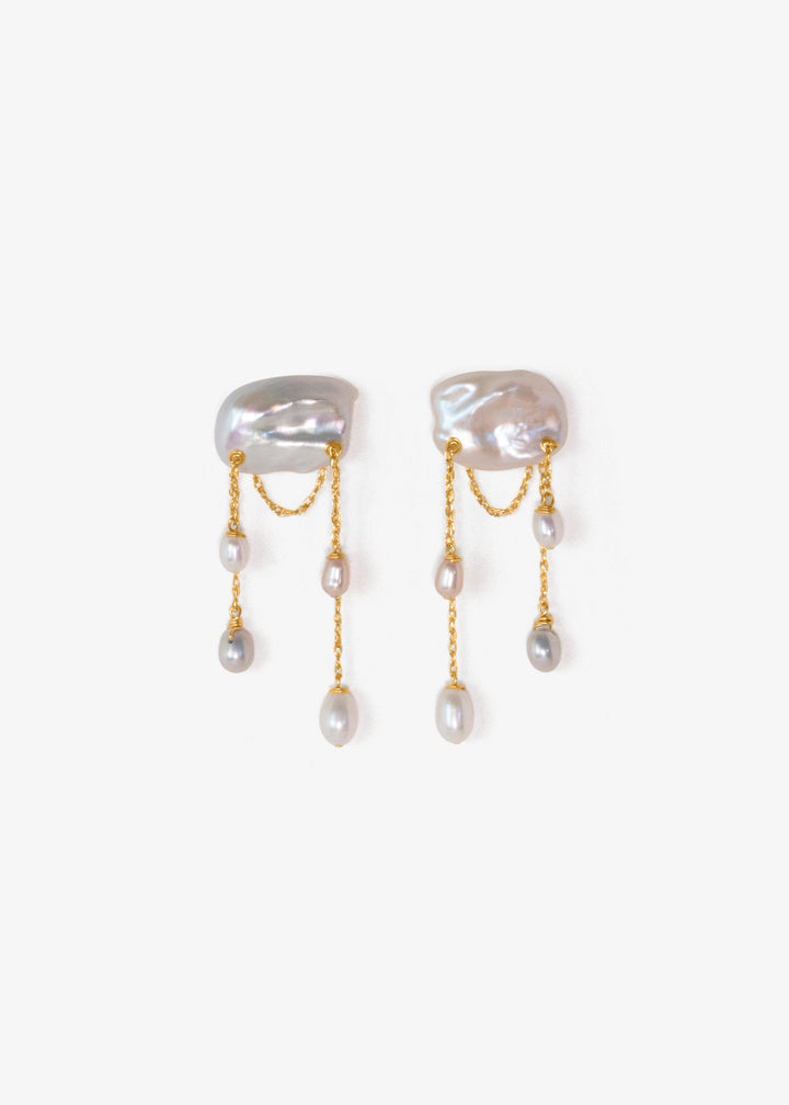 Dove earrings, ombré keshi pearls with gold rope chains and teardrop pearl drops