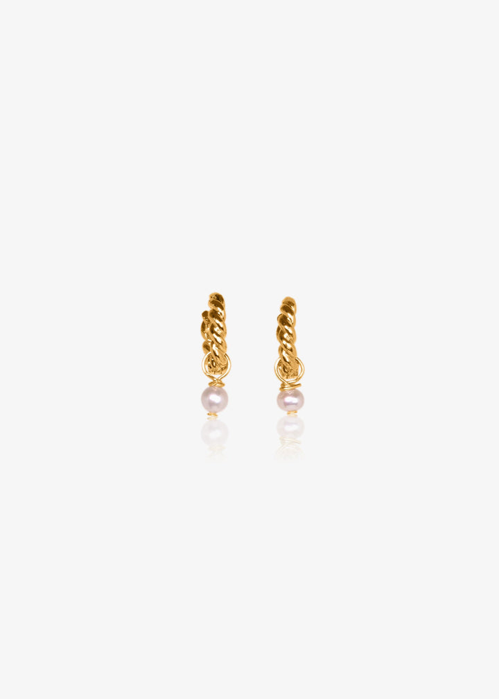 Lush patterned gold-filled small hoops with a tiny pearl