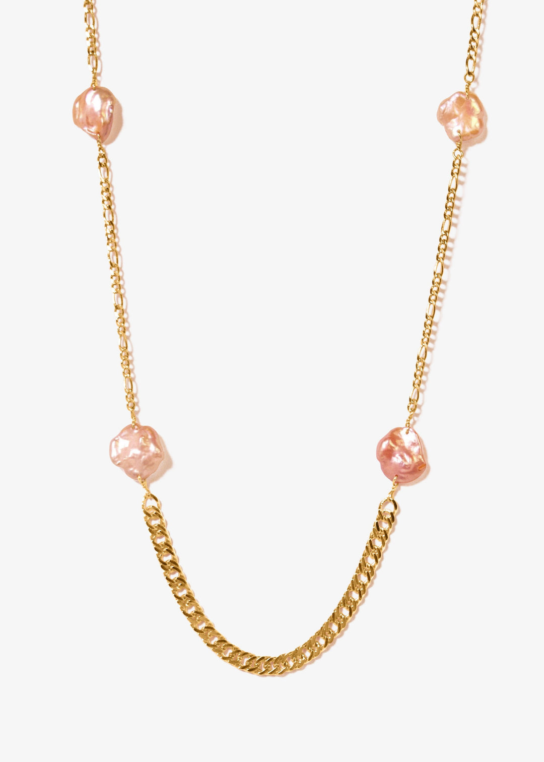 Gold-filled stunning necklace with 4 pink keshi pearls