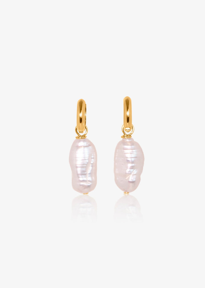 Baroque pearl earrings with solid gold hoops