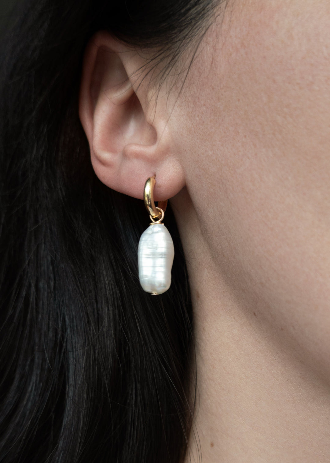 Baroque pearl earrings with gold-filled hoops