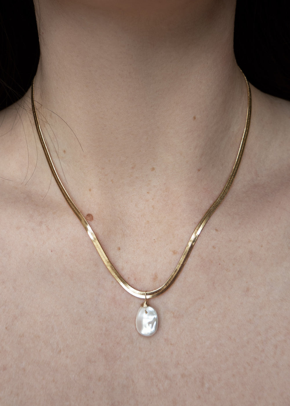 A large keshi pearl necklace with gold-filled sleeky chain