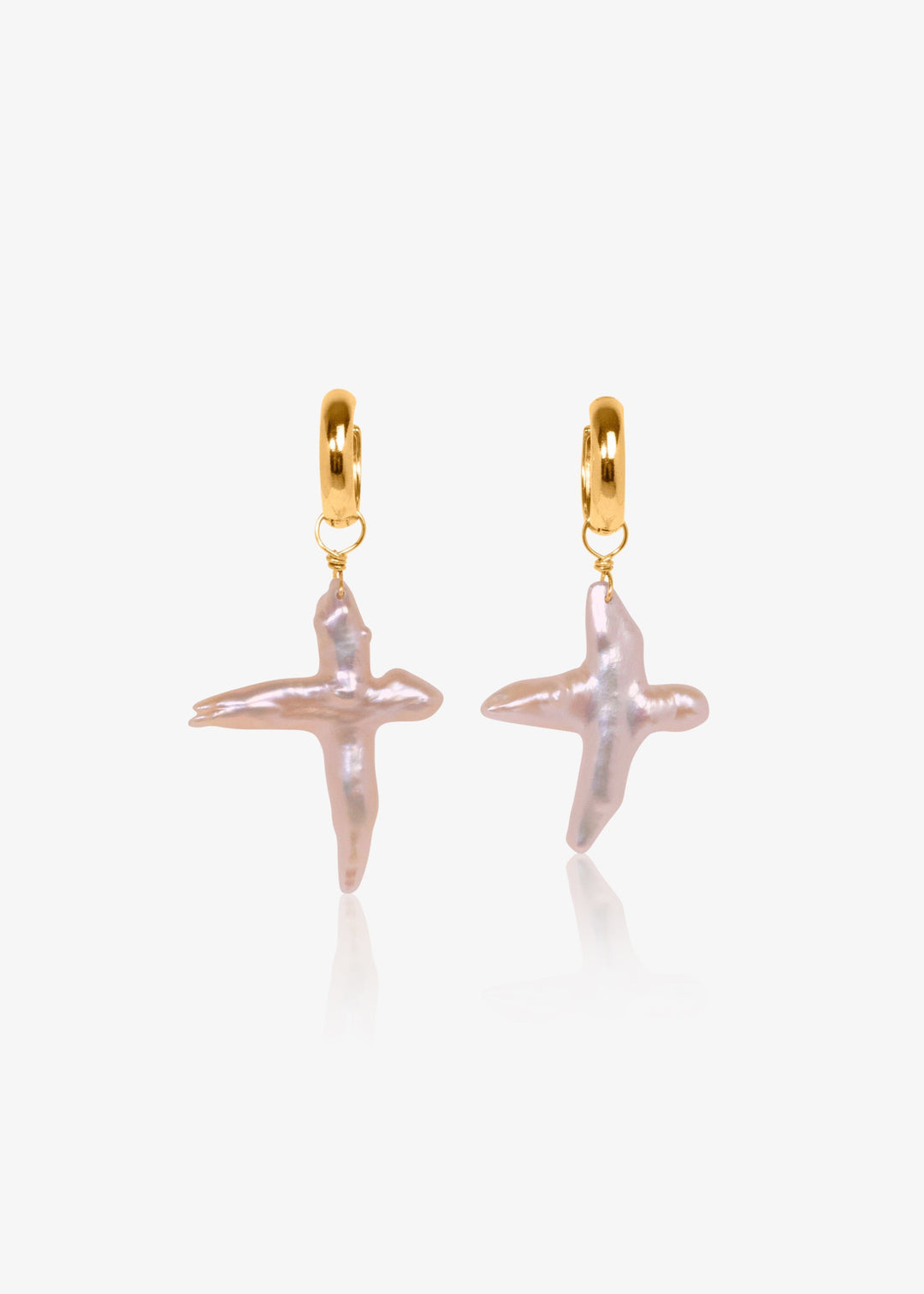 Gold-filled earrings with baroque pearl crosses