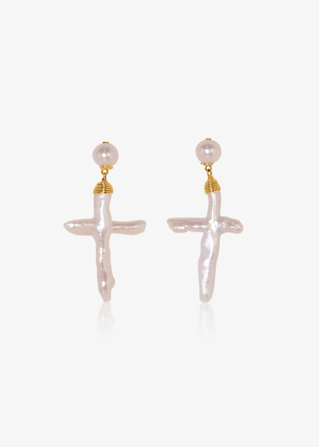 Gracie Earrings - The pearl cross earrings you’ve been dreaming of. Crafted with button pearls and two stunning baroque cross pearls, they’re made for life’s most special moments. 14K Gold-Filled Tarnish-Resistant & Hypoallergenic AAA Grade Genuine Freshw