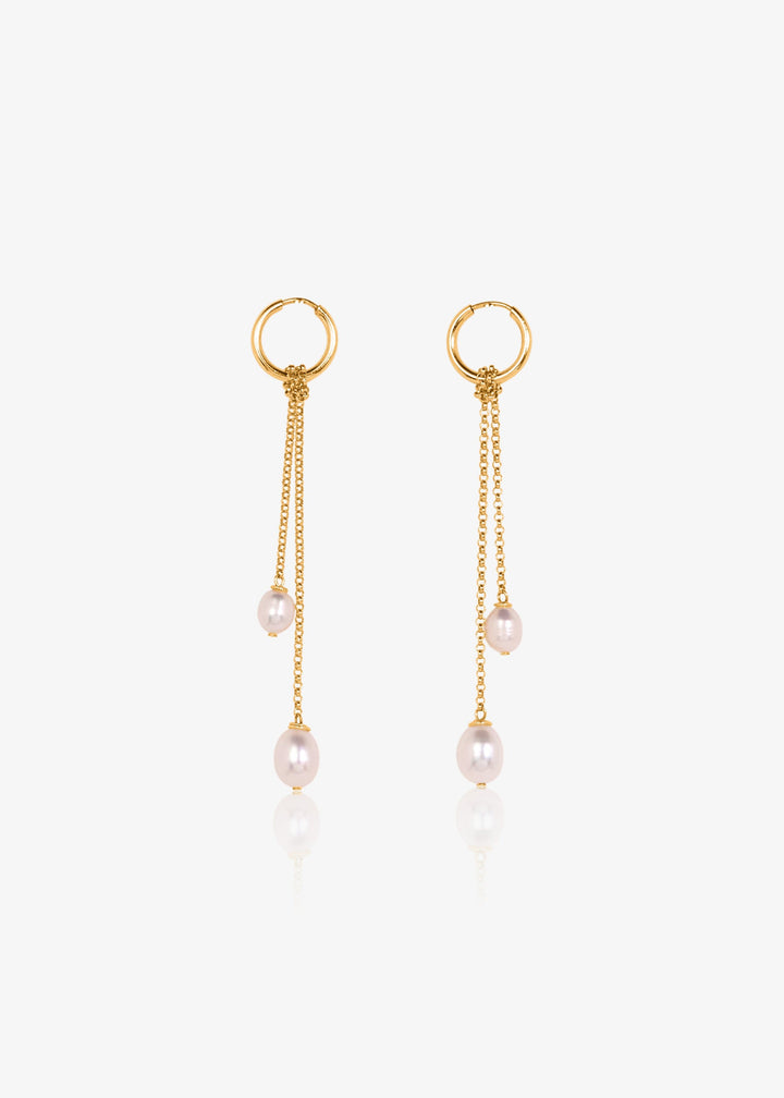 Gold-filled earrings with two different sized tear drop pearls