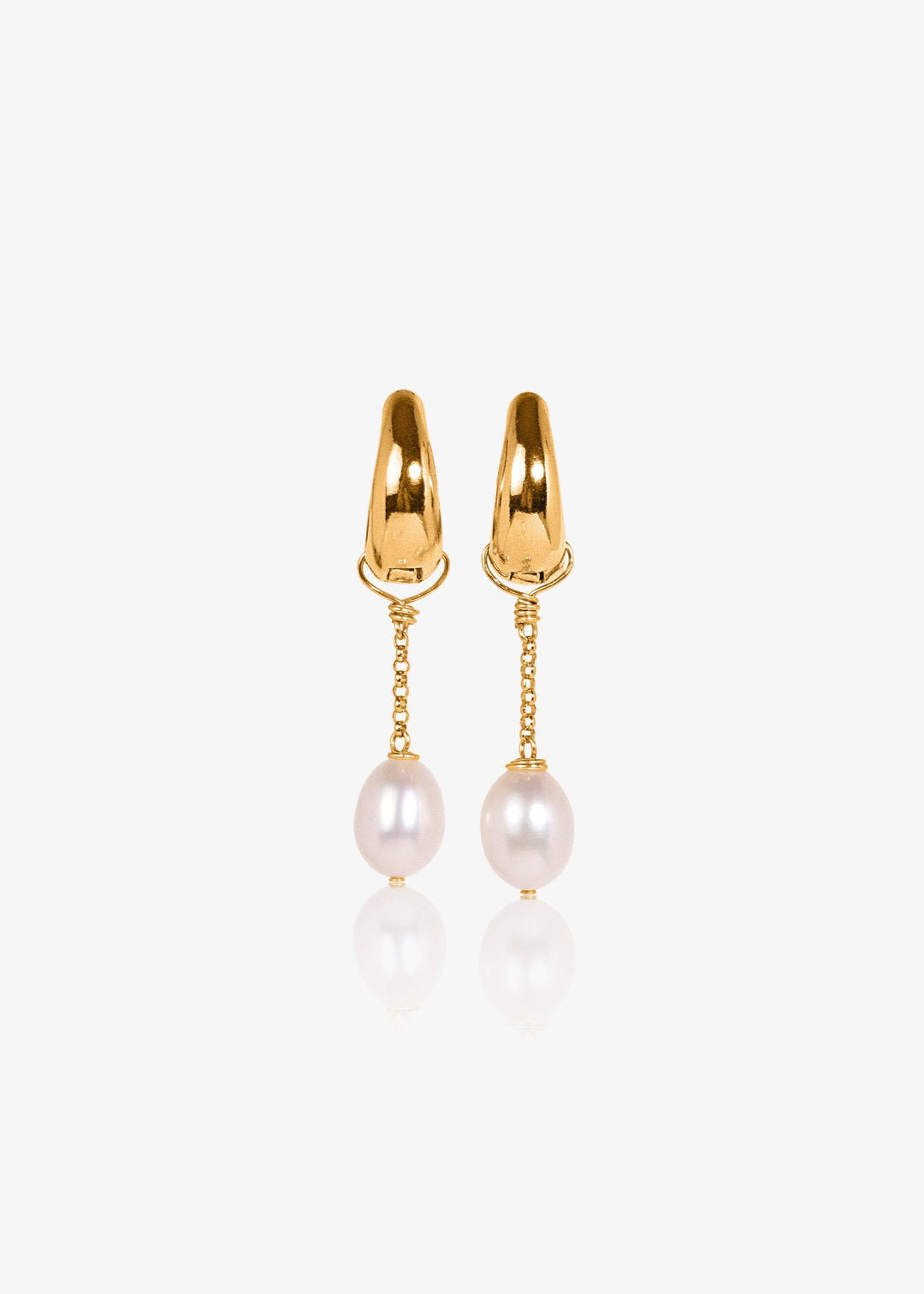 Gold-filled earrings with a single tear drop pearl