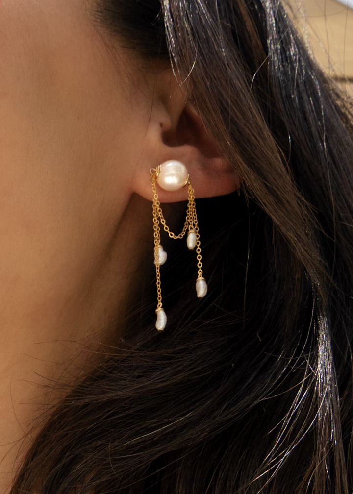 Earrings adorned with gold-filled wire and dainty pearls