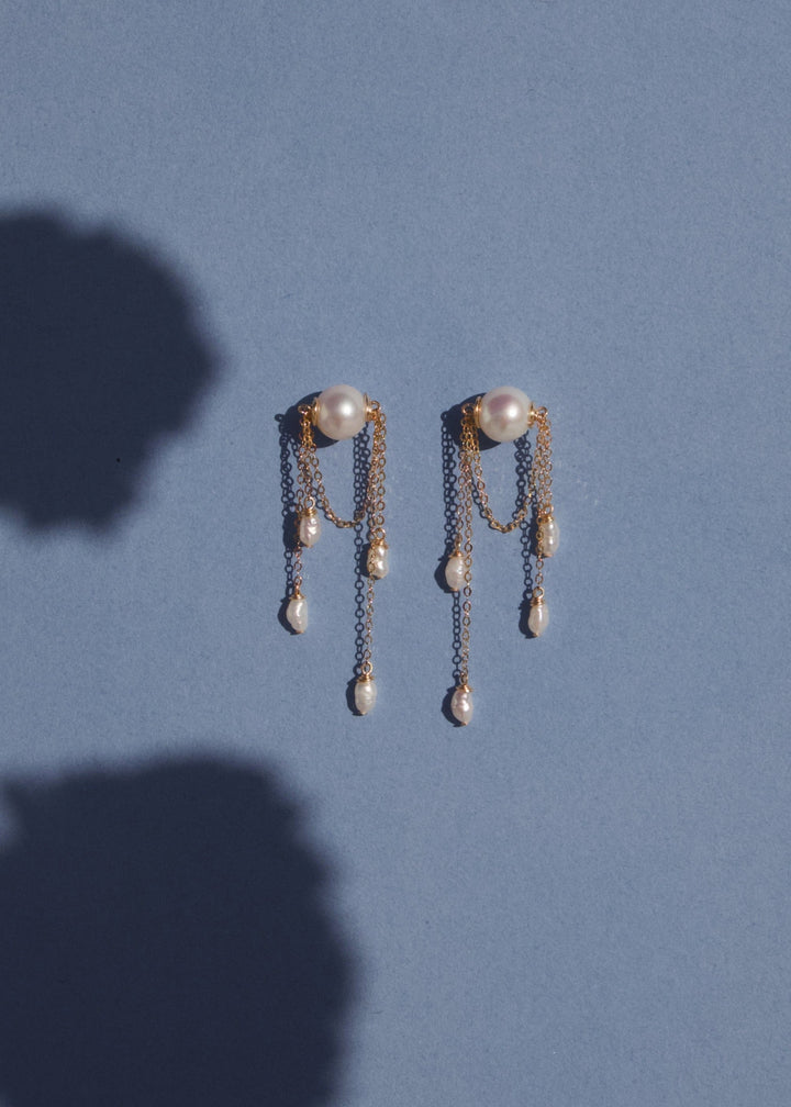 Unique earrings adorned with solid gold wire and dainty pearls