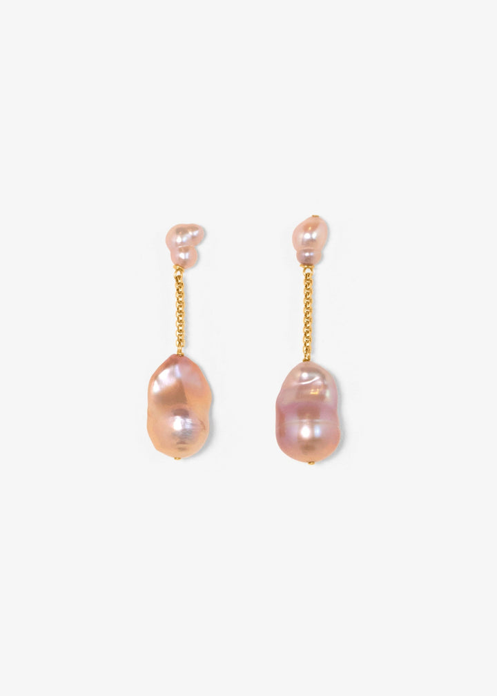 Lyra - Suspended from a delicate round box chain, luminous pink baroque pearls bring a touch of soft sophistication. Their irregular forms catch the light beautifully, celebrating individuality in every detail. 14K Solid Gold Pink Freshwater Baroque Pearl