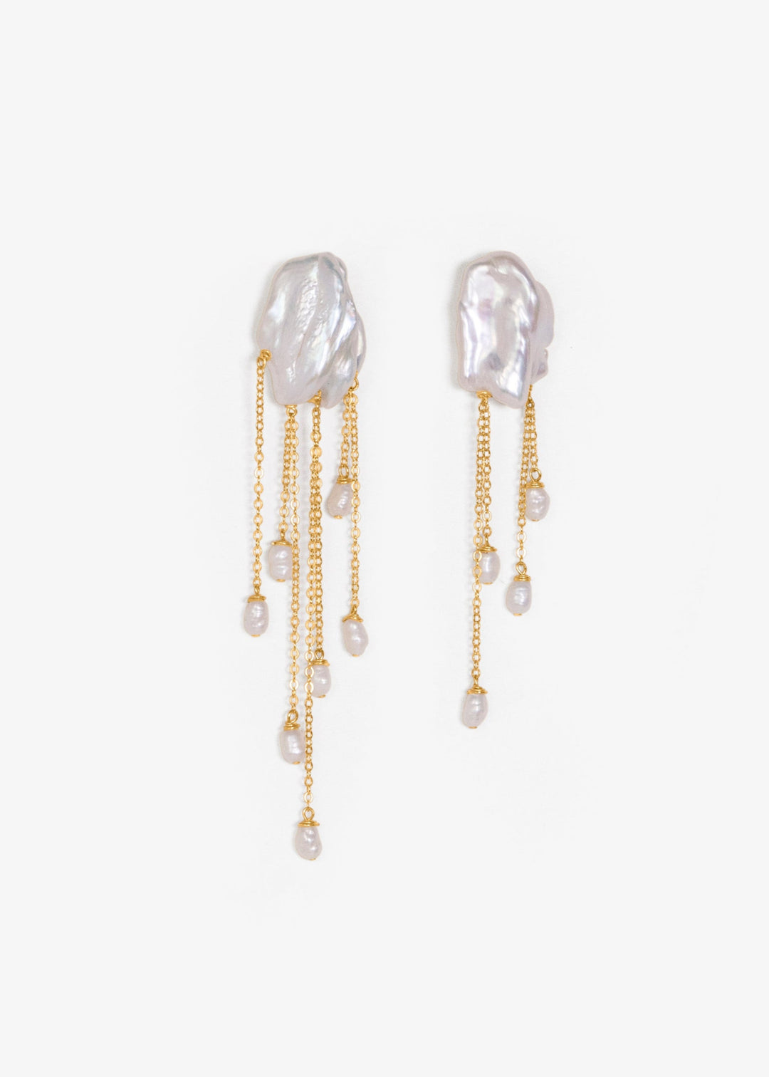 Gold-filled fine earrings with two keshi pearls and baroque pearls
